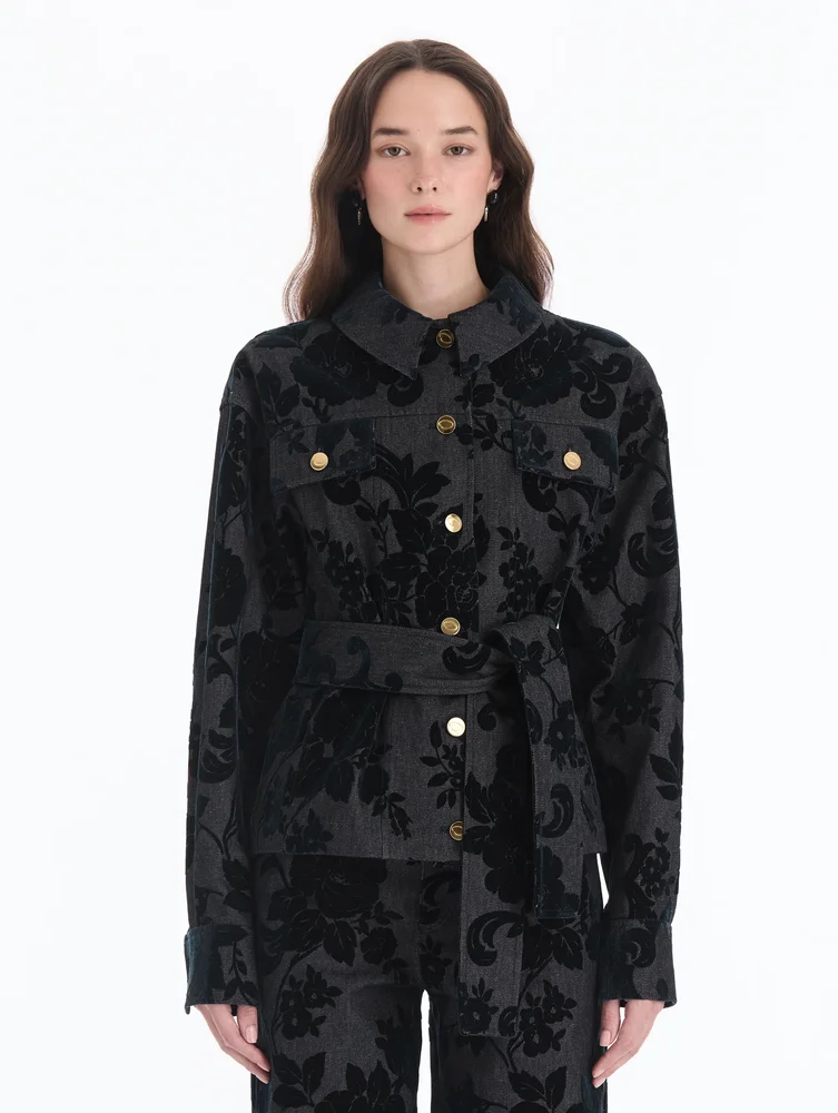 Chrysanthemum Flocked Denim Jacket