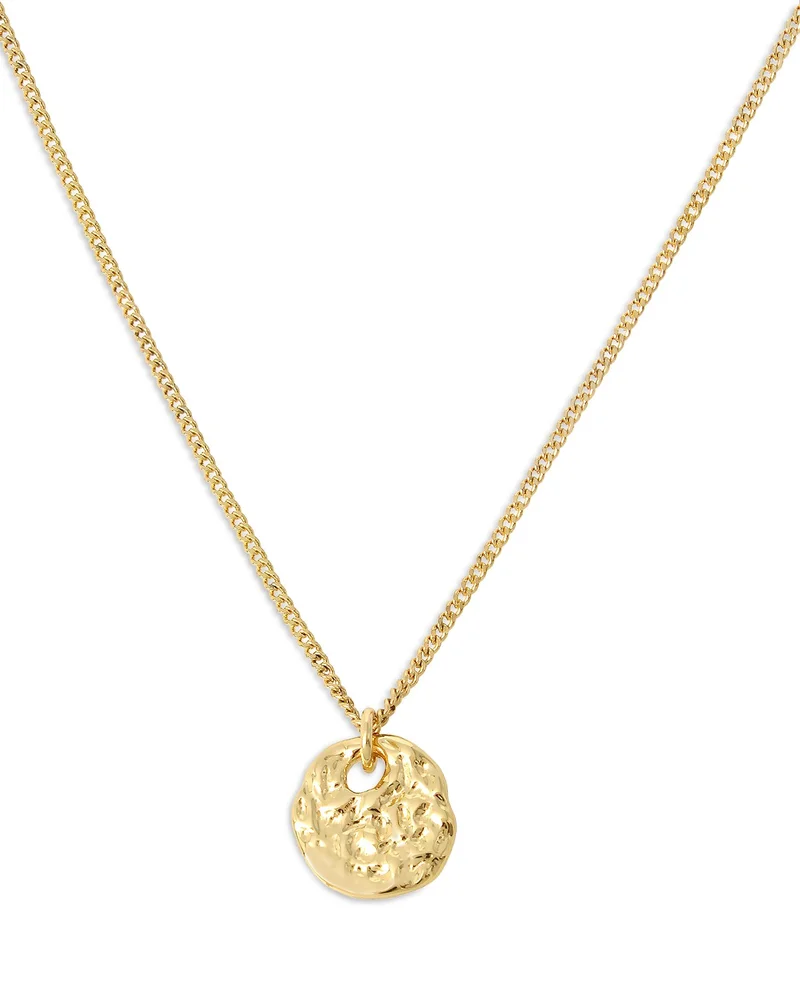 Hammered Coin Pendant Necklace in Gold Tone, 17"-19"