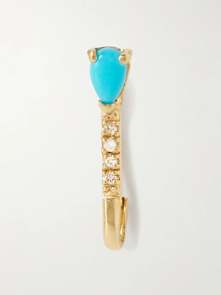 Mini 14-karat gold, turquoise and diamond single earring