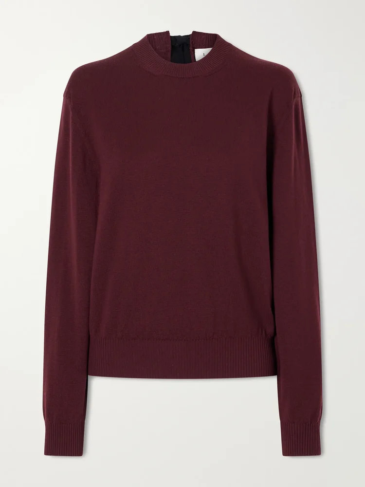 Bow-detailed wool-blend cardigan