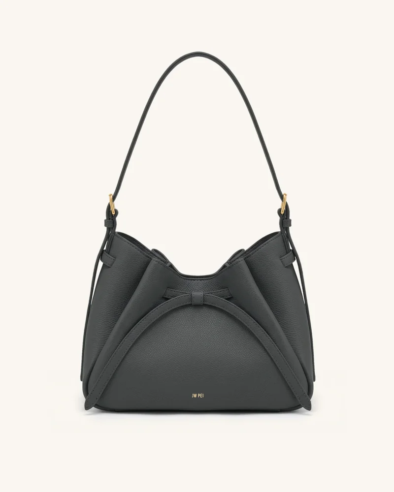 Mabel Soft Bow Shoulder Bag - Dark Gray