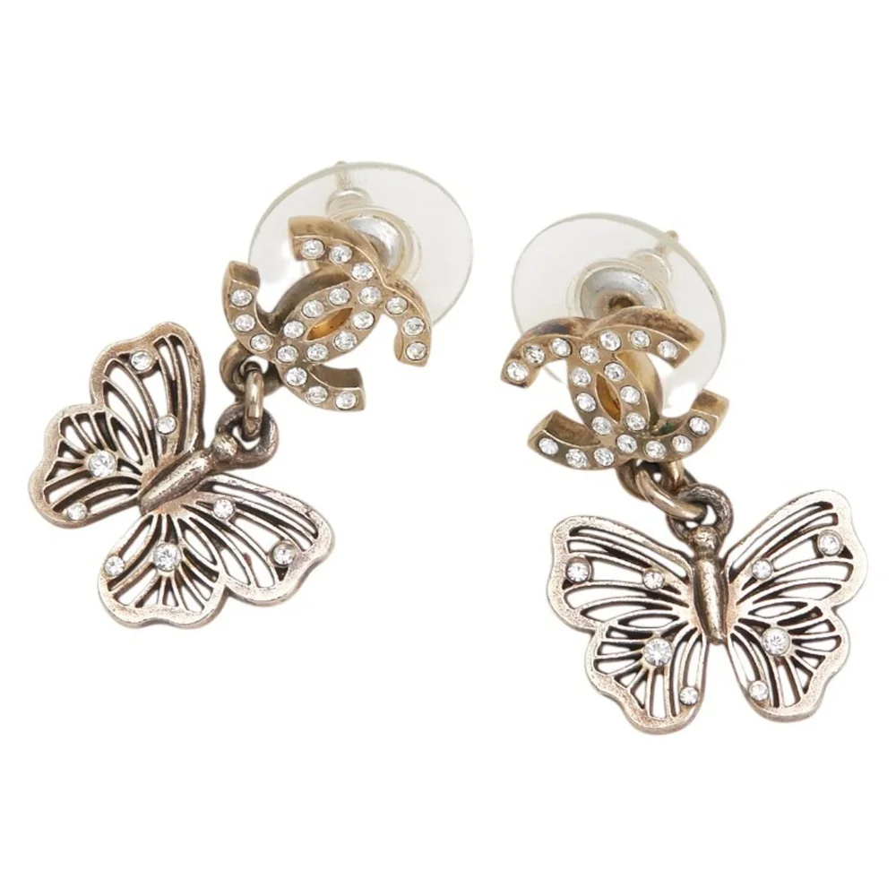 chanel CC Logo Stud Butterfly Earrings Metal Gold-Tone Metal