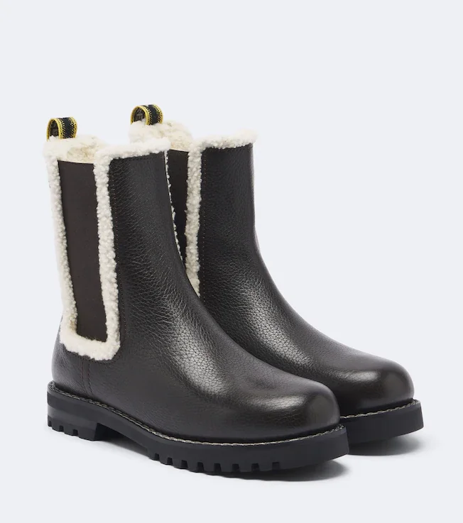 Shearling-trimmed leather Chelsea boots