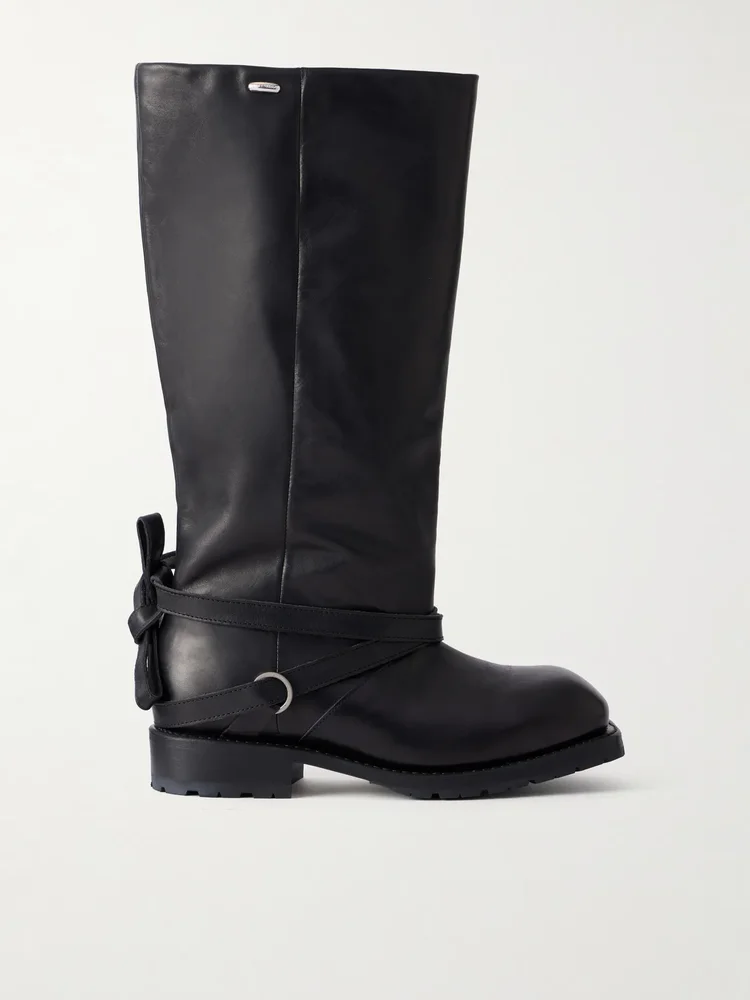High Engine tie-embellished leather knee boots