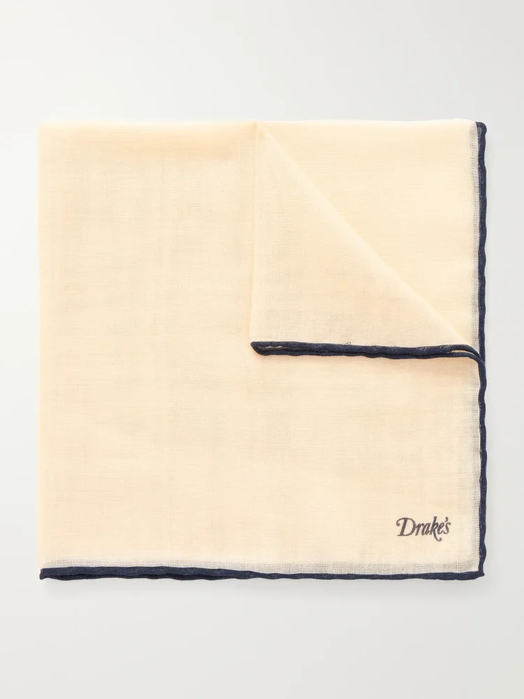 Logo-Print Silk and Wool-Blend Gauze Pocket Square