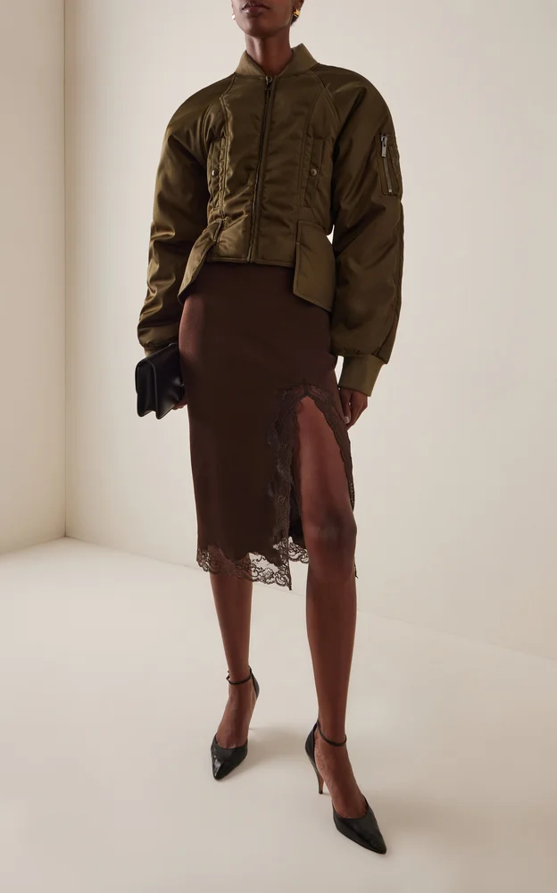 Peplum Nylon Bomber Jacket