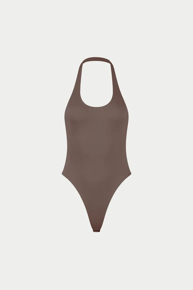 SCOOP NECK BODYSUIT - BROWN
