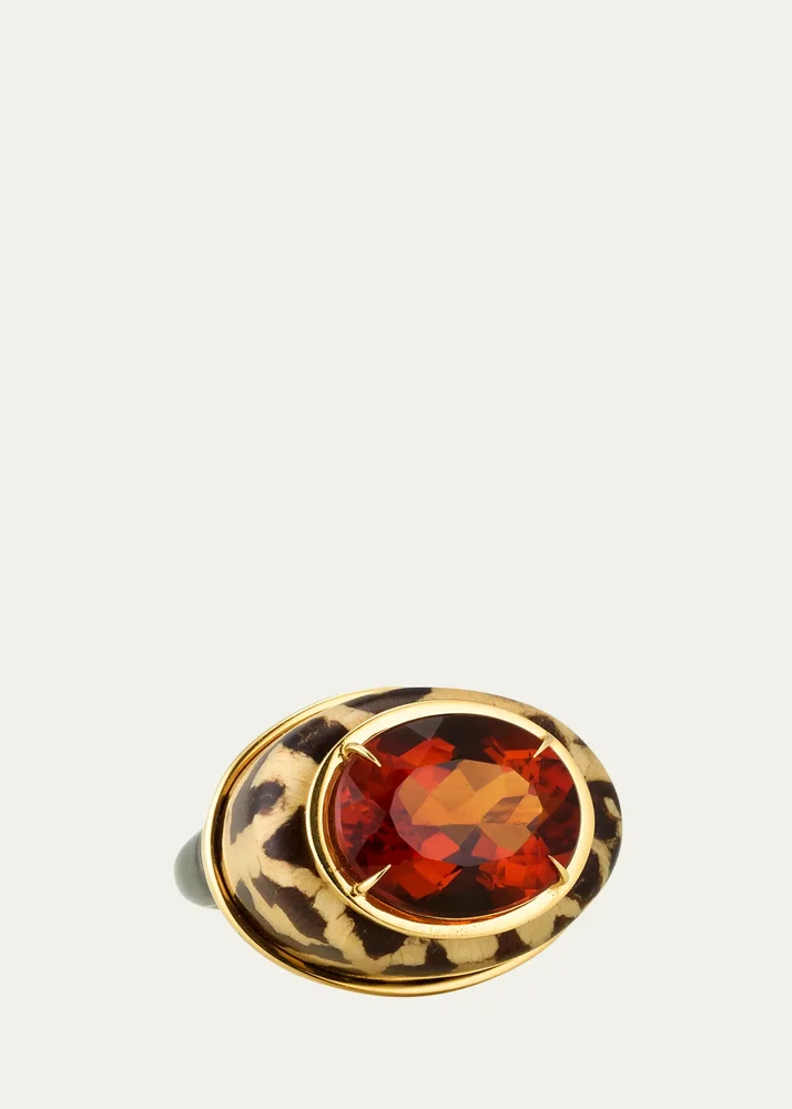18K Cheetah Marquetry Ring with Citrine