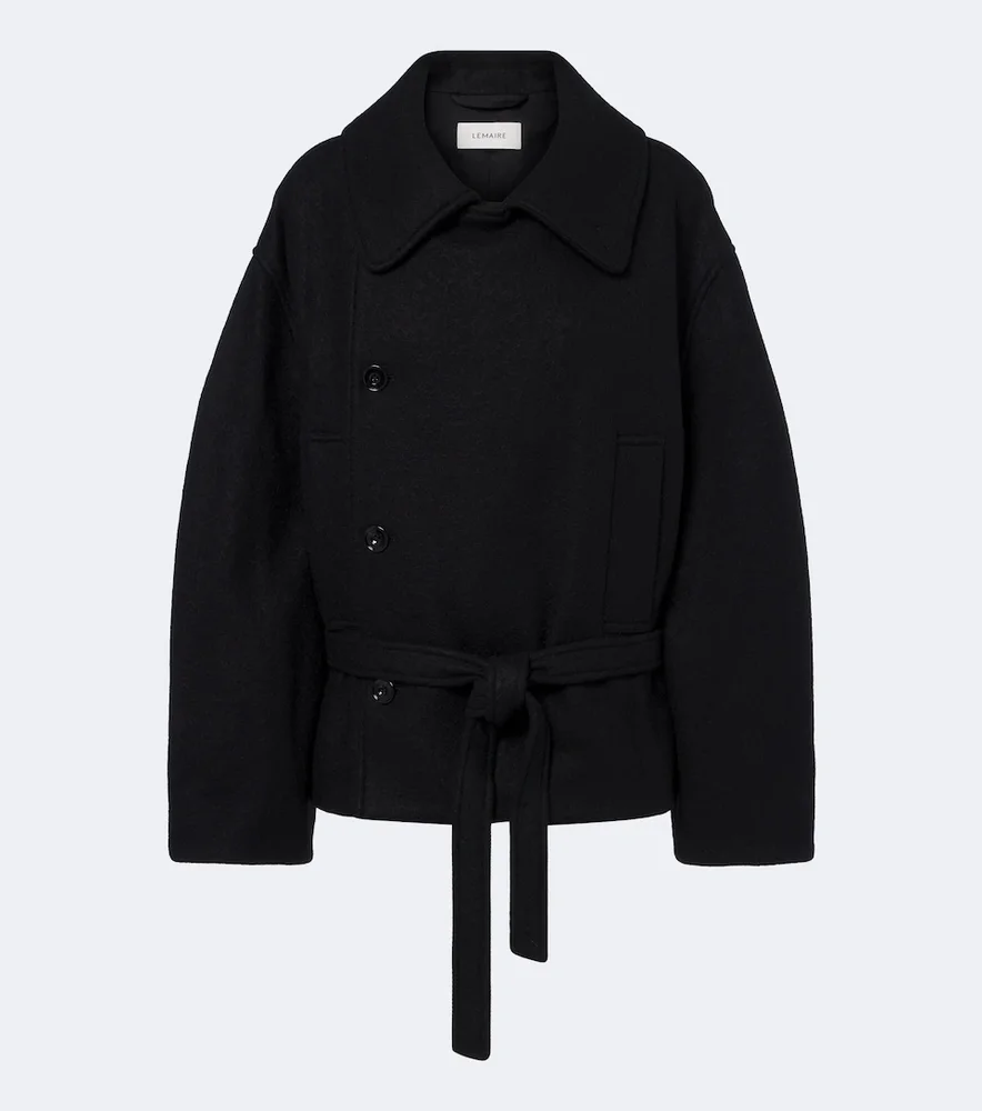 Double-breasted alpaca and wool coat
