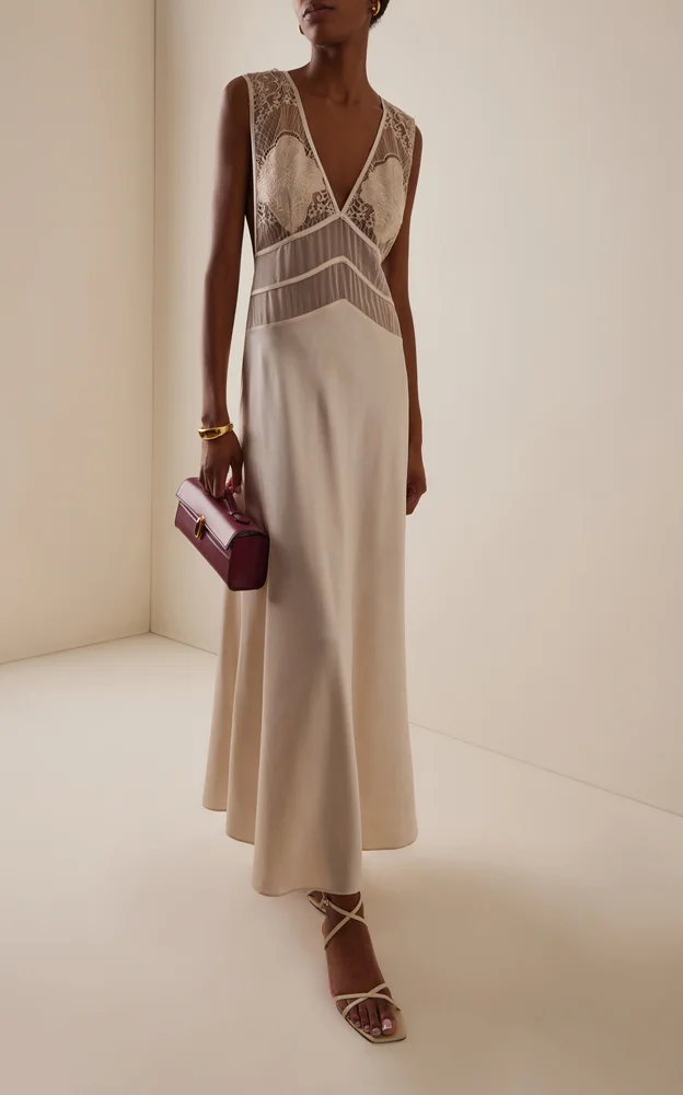 Exclusive Pascal Lace-Inset Silk Maxi Dress