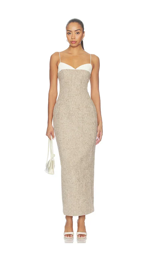 Tweed Contrast Detail Midi Dress