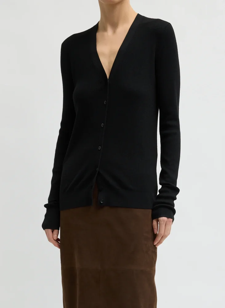 Feather Weight Ribbed V-Neck Slim Cardigan