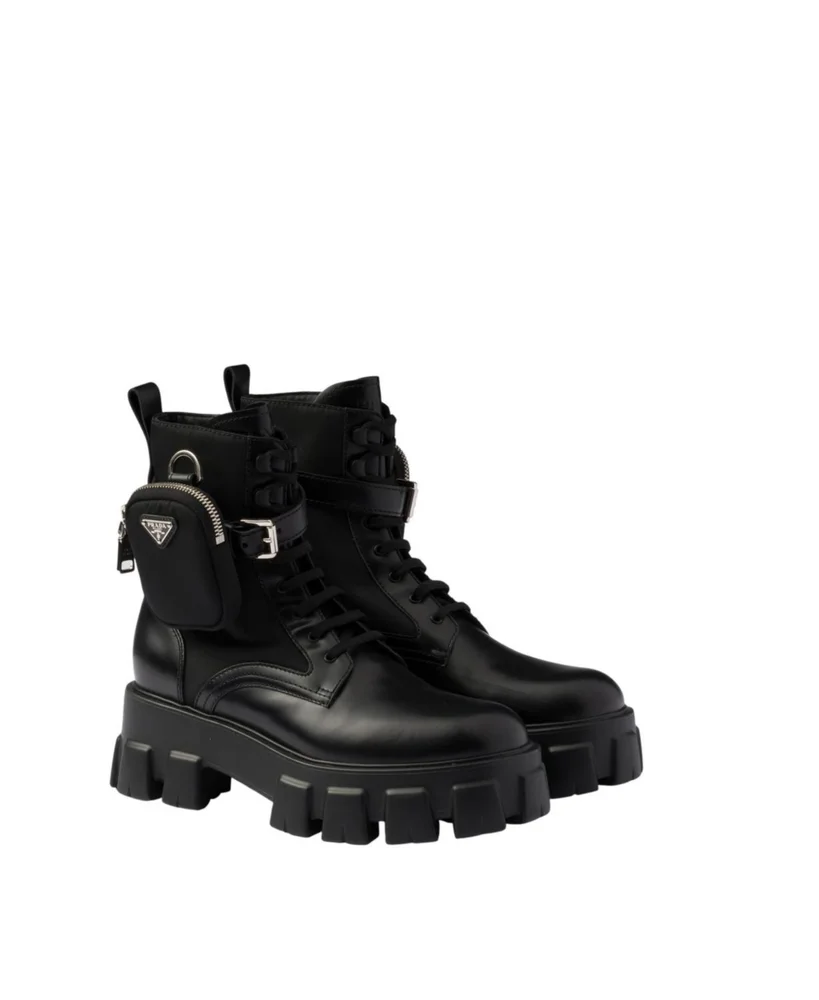 Monolith Leather And Re-Nylon Combat Boots With Pouch