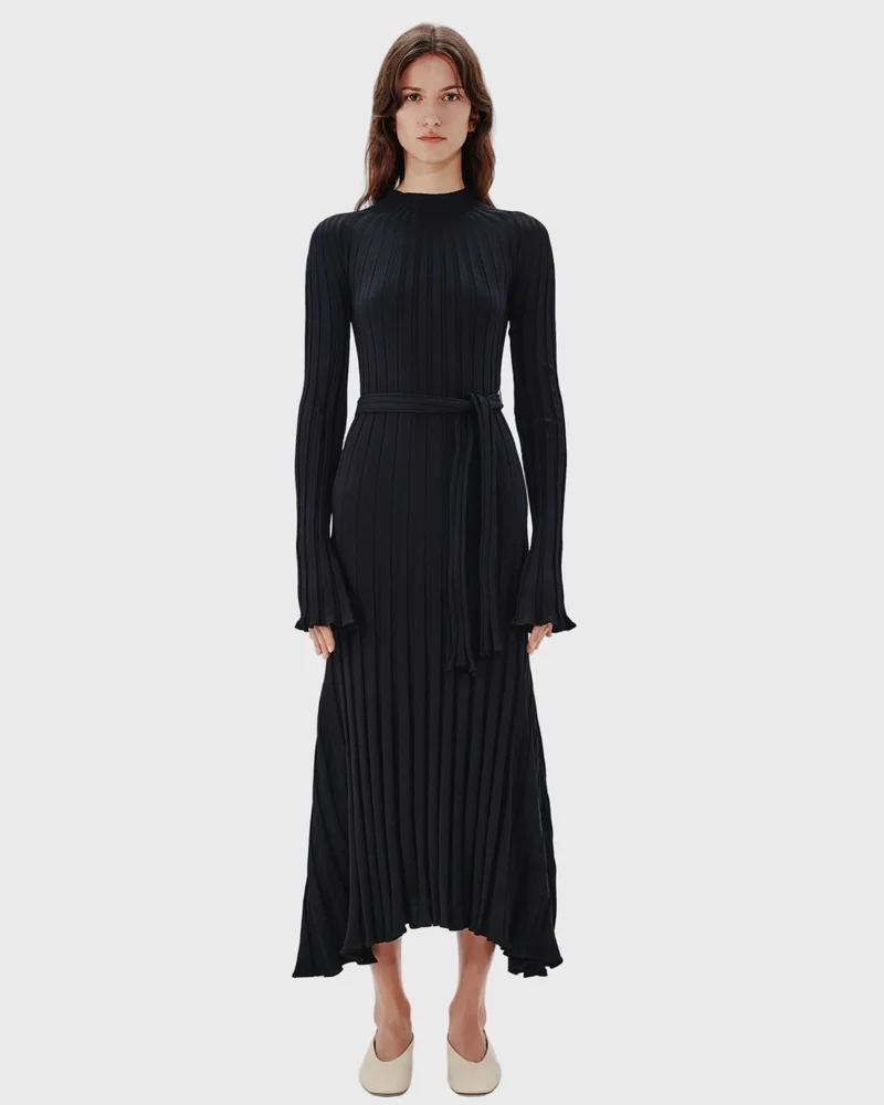 Long Sleeve Rib Flare Dress