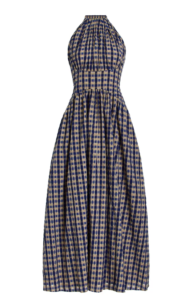 Halt(Er) In The Name of Love Checked-Seersucker Midi Dress