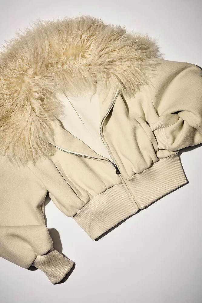 Faux Fur Collared Bomber Jacket