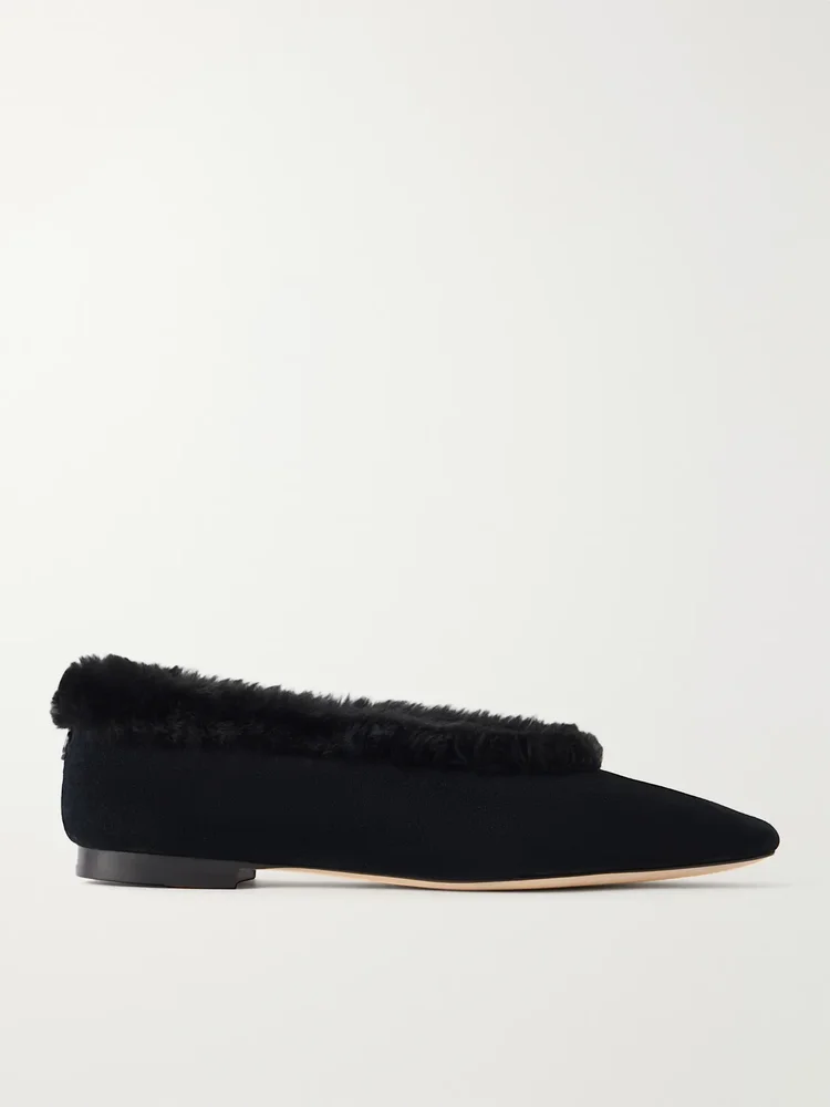 Margot shearling-trimmed suede ballet flats