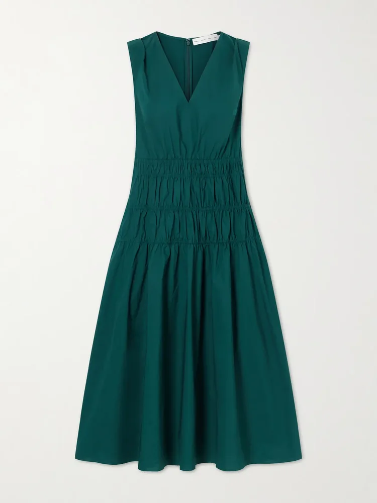Loren shirred cotton-blend poplin midi dress