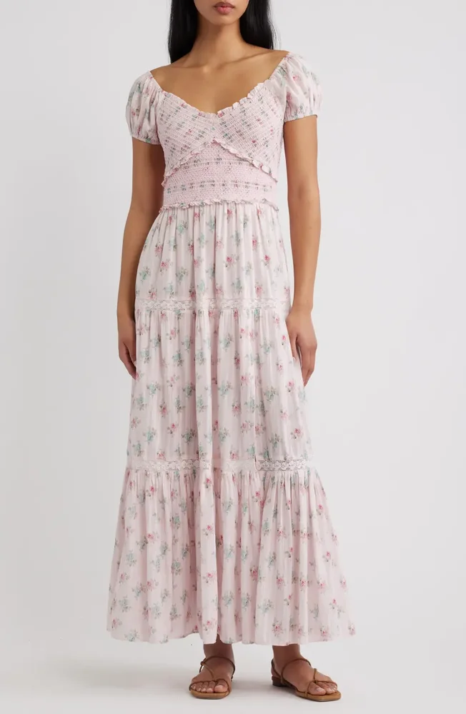 Amandla Floral Smock Bodice Cotton Maxi Dress
