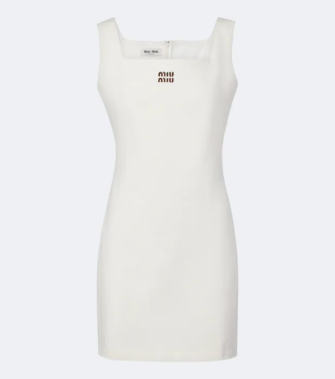 Leather-trimmed cotton jersey minidress