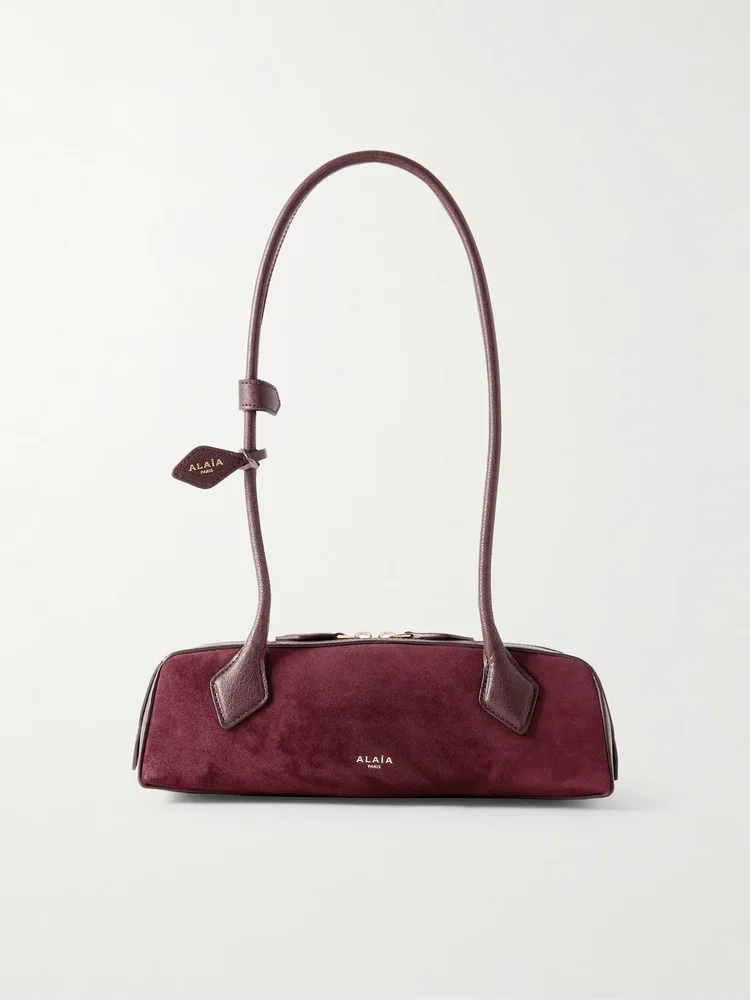 Le Teckel small leather-trimmed suede shoulder bag