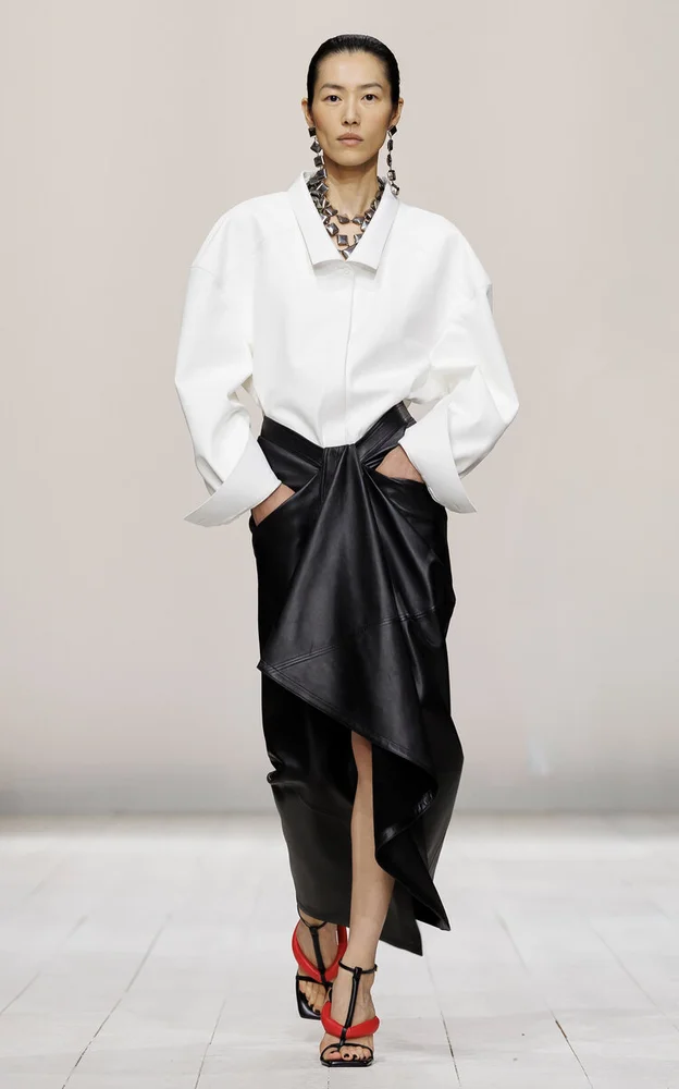 Wide-Collared Nappa Leather Shirt