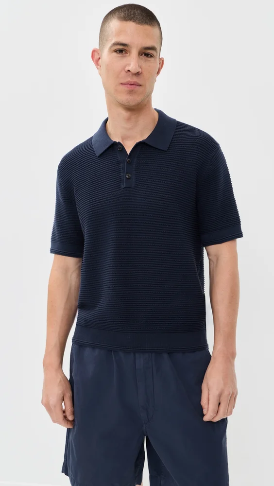 Short Sleeve Stitch Interest Polo