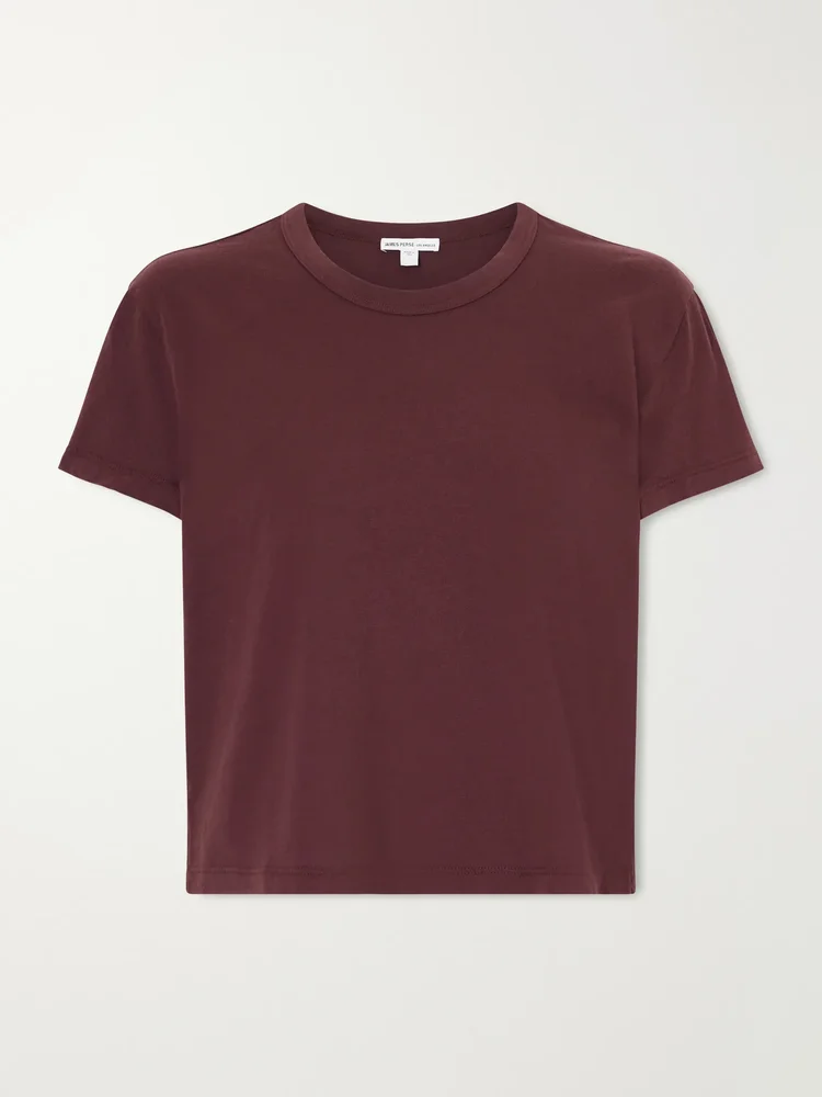 Cropped cotton-jersey T-shirt