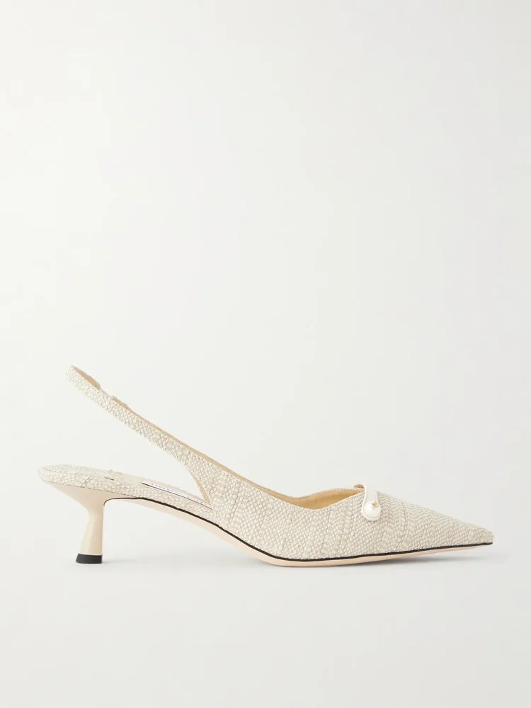 Amita 45 pearl-embellished slingback pumps
