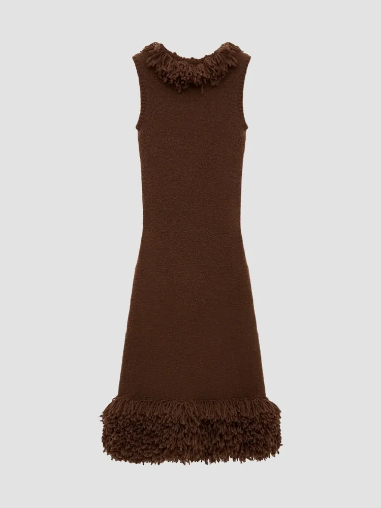 Fringe Knit Crewneck Maxi Dress