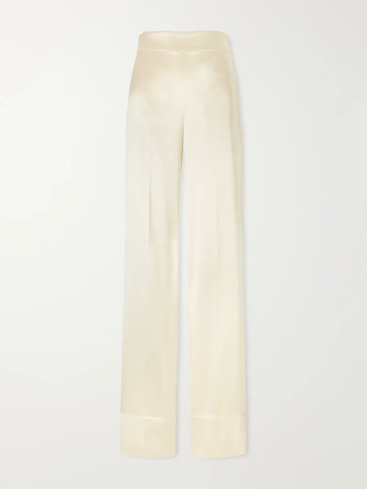 Dijon silk-satin mid-rise straight-leg pants