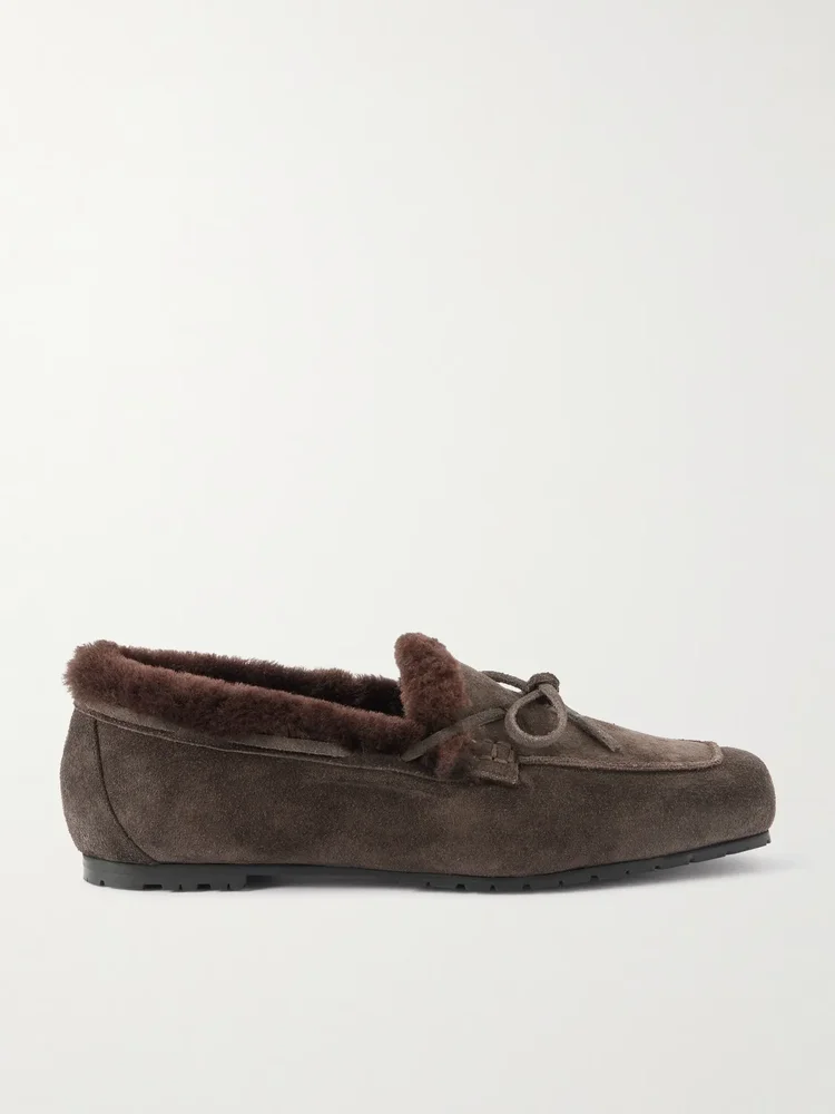 Jasper bow-detailed shearling-lined suede loafers