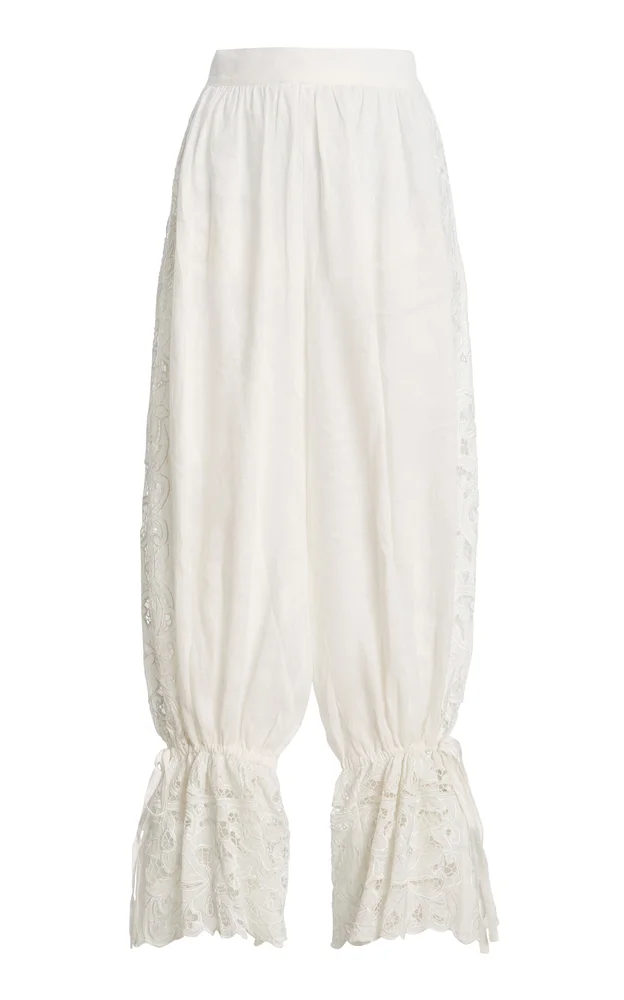 Exclusive La Isla Carlota Cotton Lace Wide-Leg Pants