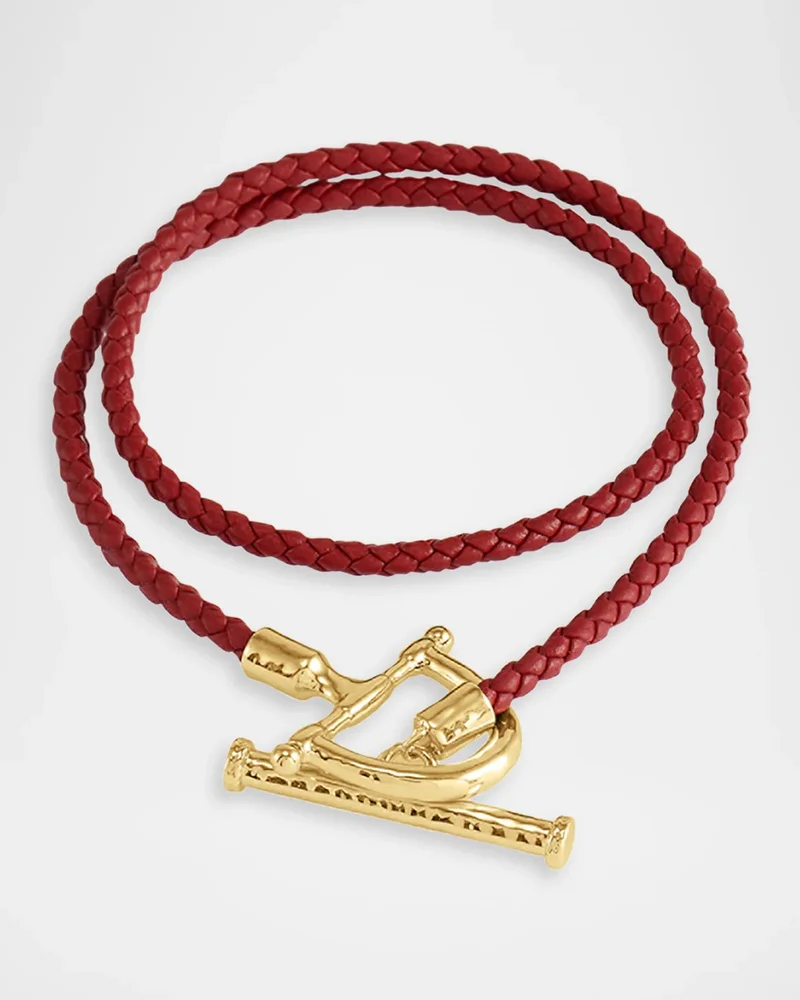 Cheval Leather Wrap Bracelet, Red/Gold