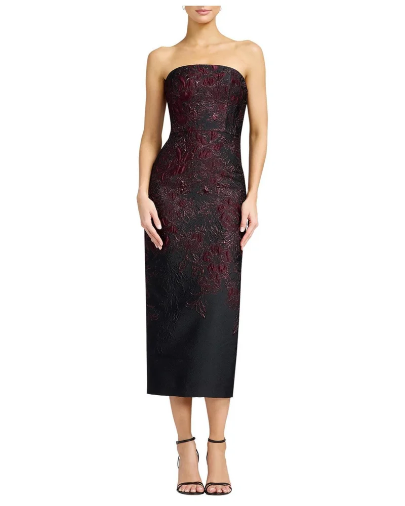 Viviana Strapless Floral Metallic Jacquard Midi Dress