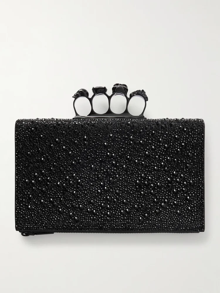 Knuckle embellished leather pouch