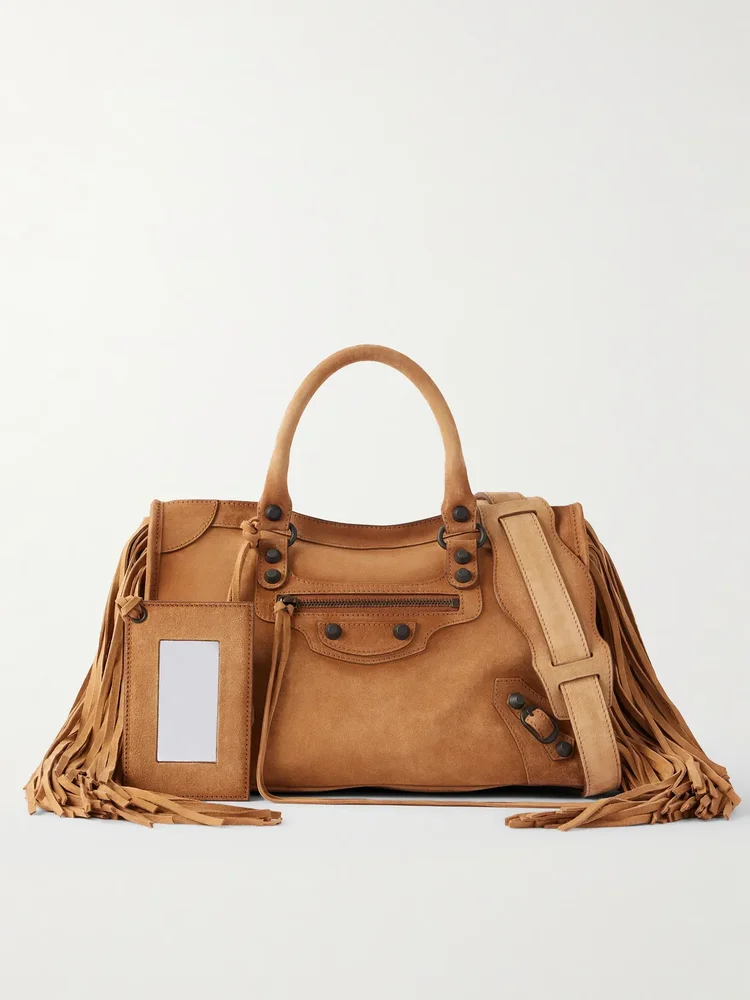 Balenciaga Le City small fringed suede shoulder bag