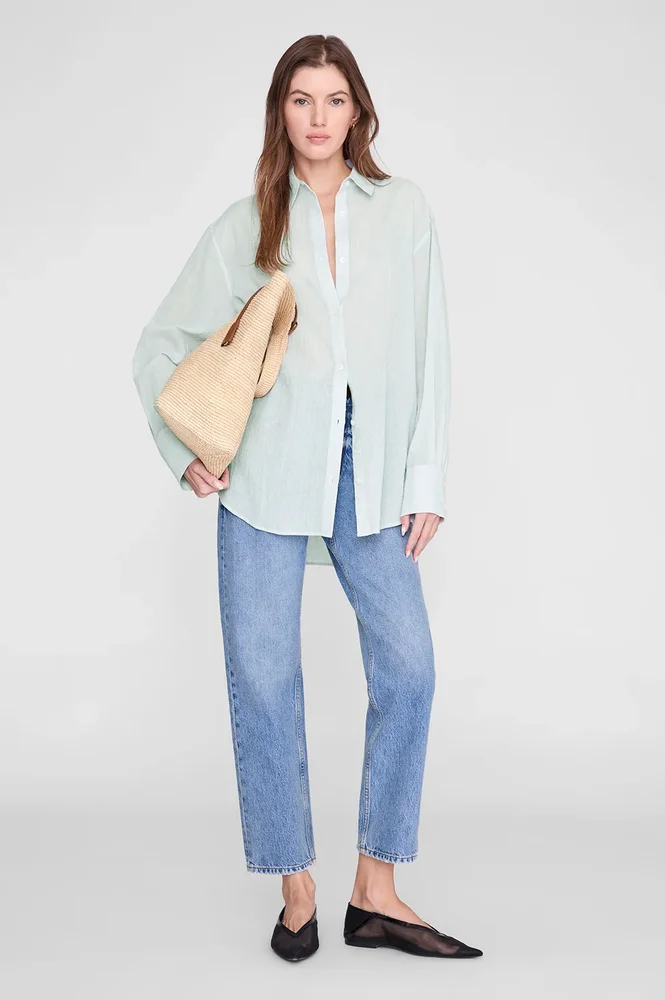 Plaza Shirt - Green And White Mini Stripe
