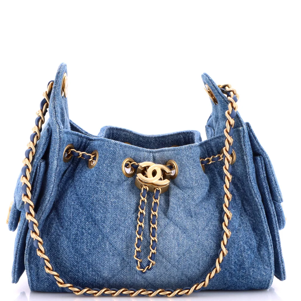 Pre-Owned 25 Hobo Bag Quilted Denim Mini in Blue, Aged Gold Hardware