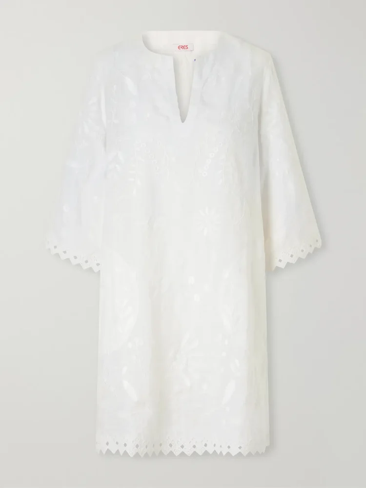 Aigue-Marine embroidered linen kaftan
