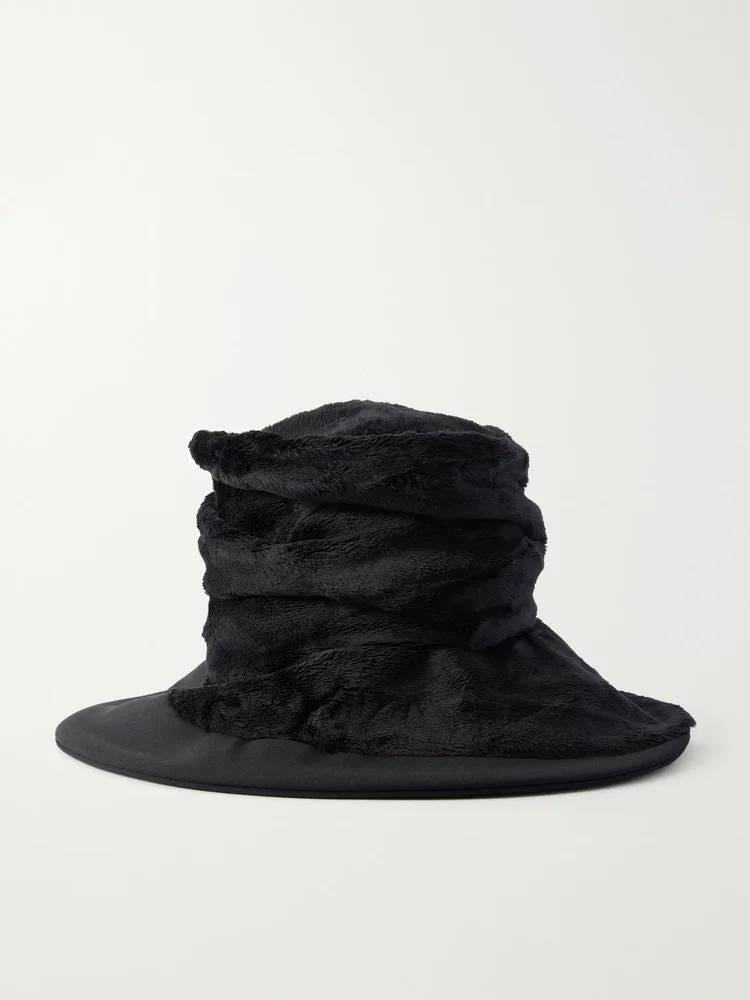 Plush and wool-gabardine wide brim hat