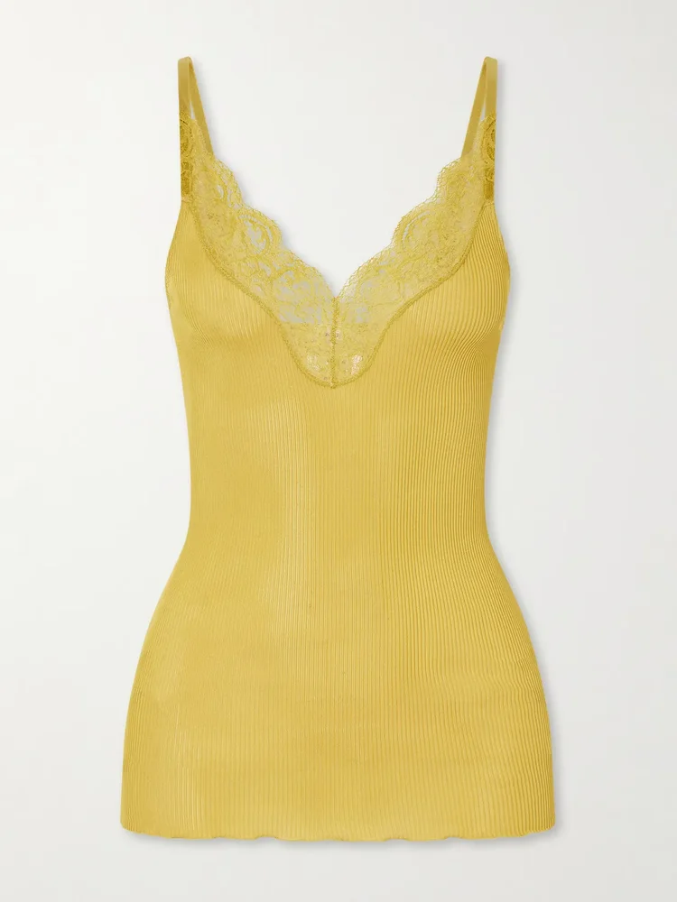 lace trimmed ribbed silk jersey tank