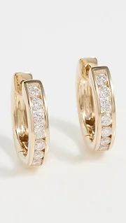 14k Gold Channel Set Round Diamond Huggie Hoop Earrings