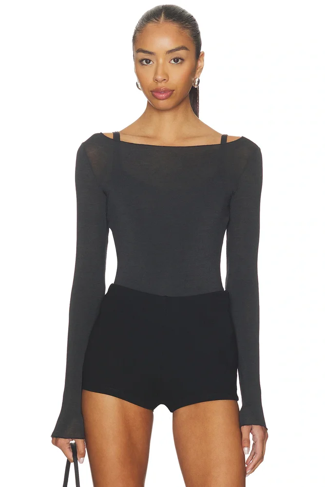 Sheer Modal Long Sleeve Boat Neck T-shirt