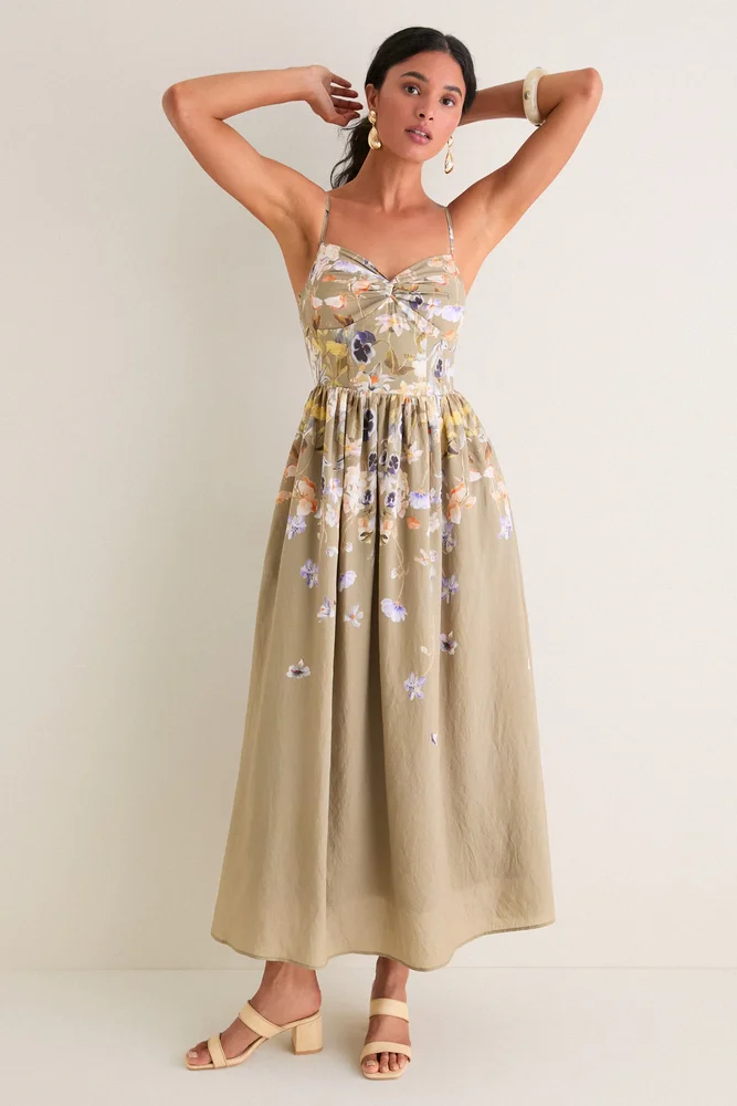 Olive Blue Floral Yvette Maxi Dress