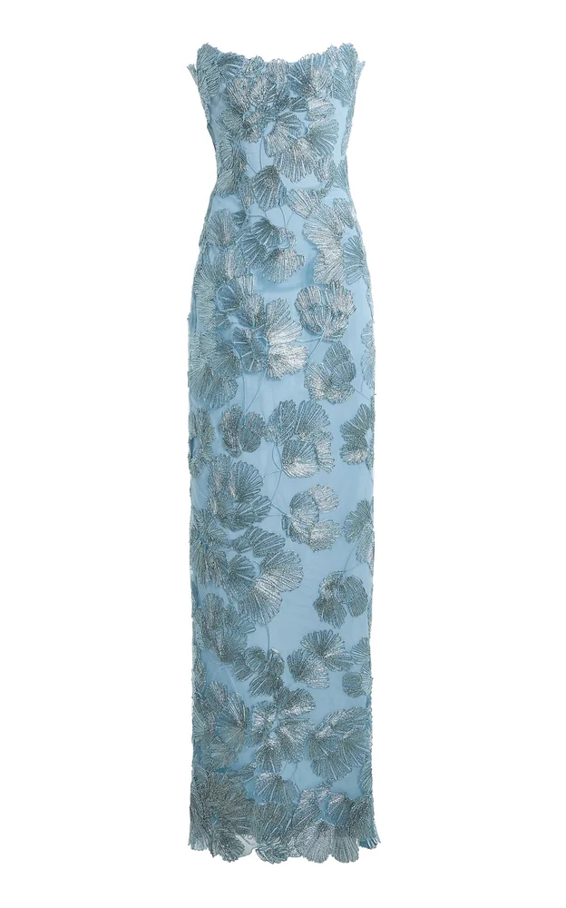 Embroidered Tulle Column Dress