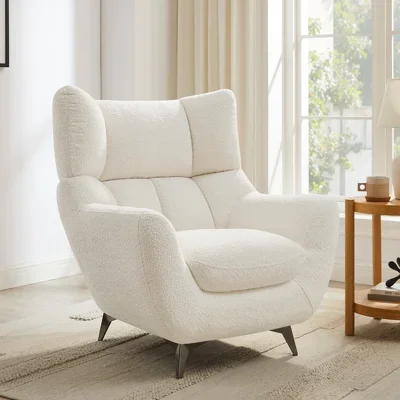 34.65''Modern Boucle High-Back Wingback Accent Reading Armchair