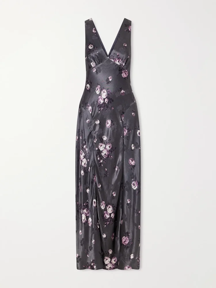 Floral-print satin maxi dress