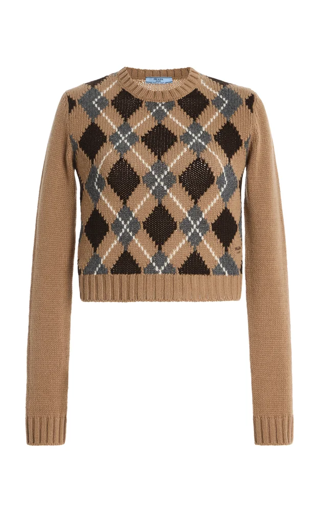 Cropped Argyle Cashmere Sweater