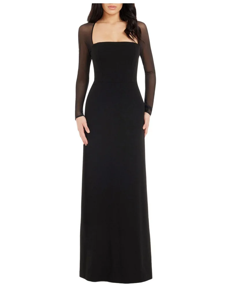 Maxwell Long-Sleeve A-Line Crepe Gown